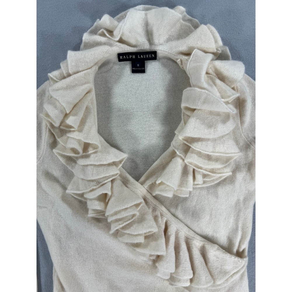 RARE Ralph Lauren Black Label Cream Cashmere Ruffle Sweater Coquette Victorian M - Picture 3 of 10